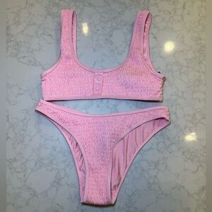 Kendall + Kylie Pink Smocked Henley Bikini Set Womens Small NWT